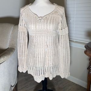 Altar’d State Boho Crochet Top Neutral Openwork L